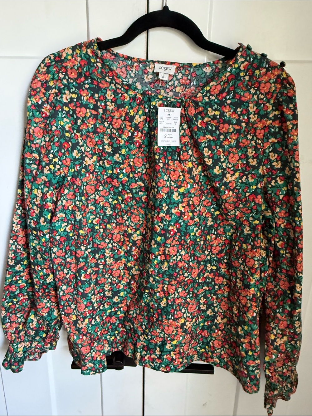 NWT J.Crew Multicolor Long Sleeve Blouse. Size L.
